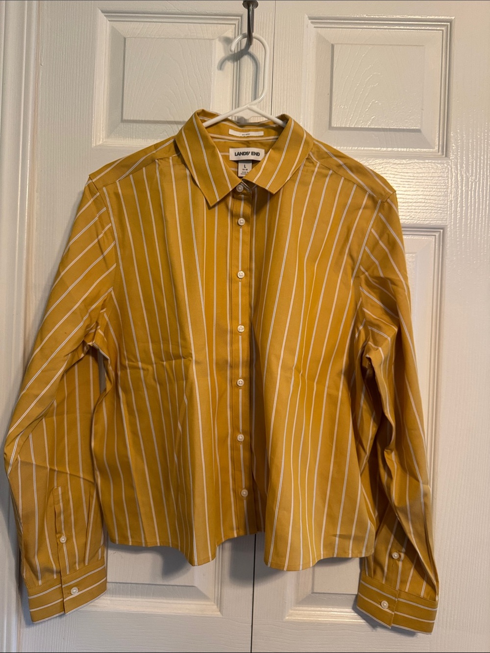 Lands' End Yellow Striped Button-Down Shirt